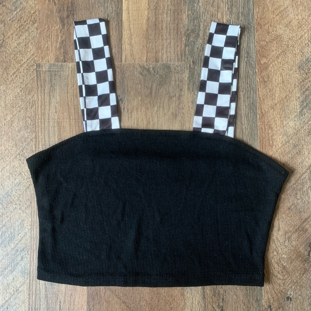 Ribbed Race Check Crop Top